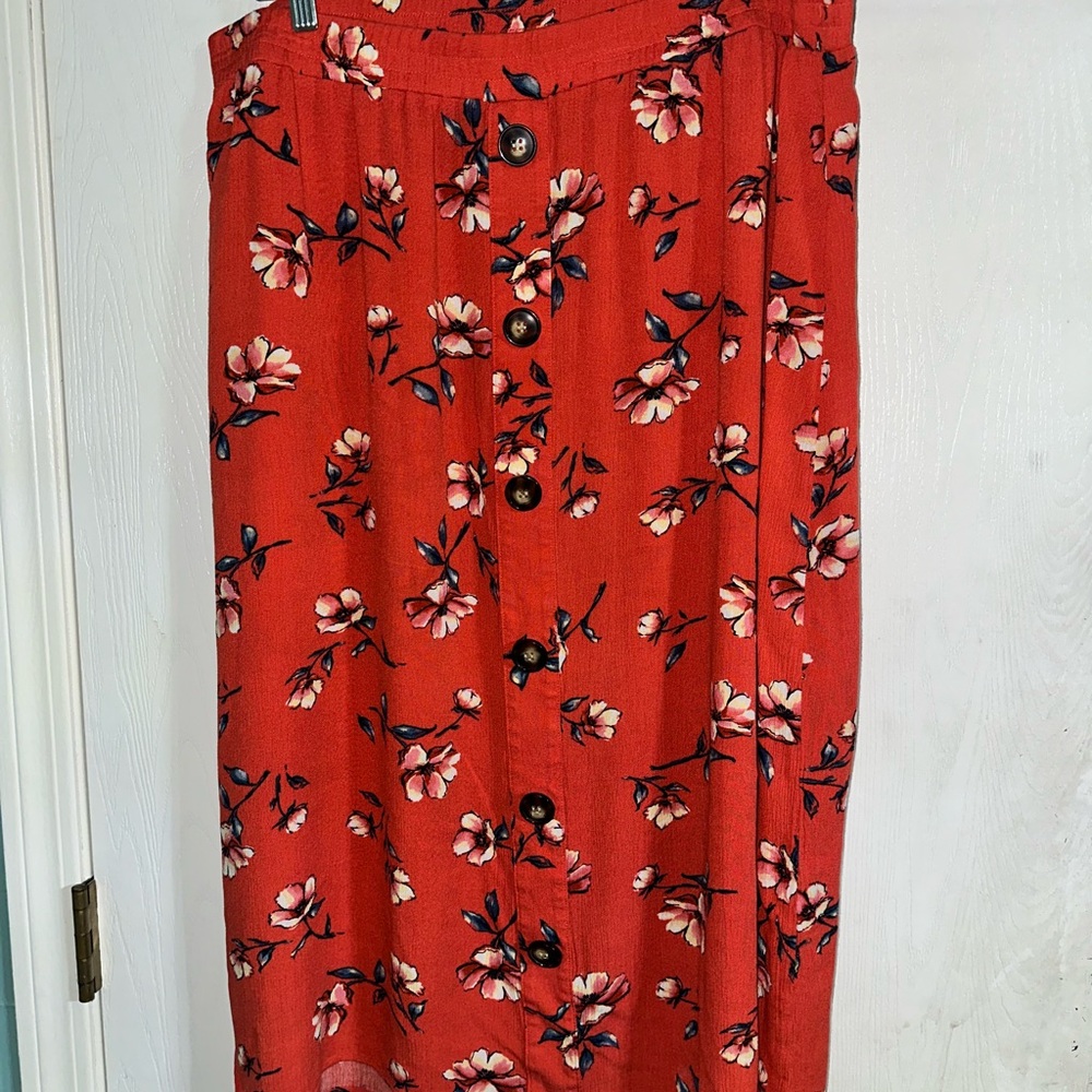 Apt. 9 Red Floral Button-Front Pencil Skirt